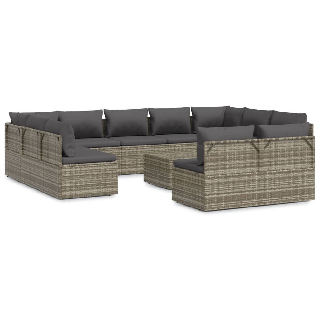 12 Piece Patio Lounge Set with Cushions Gray Poly Rattan - Soothe Seating