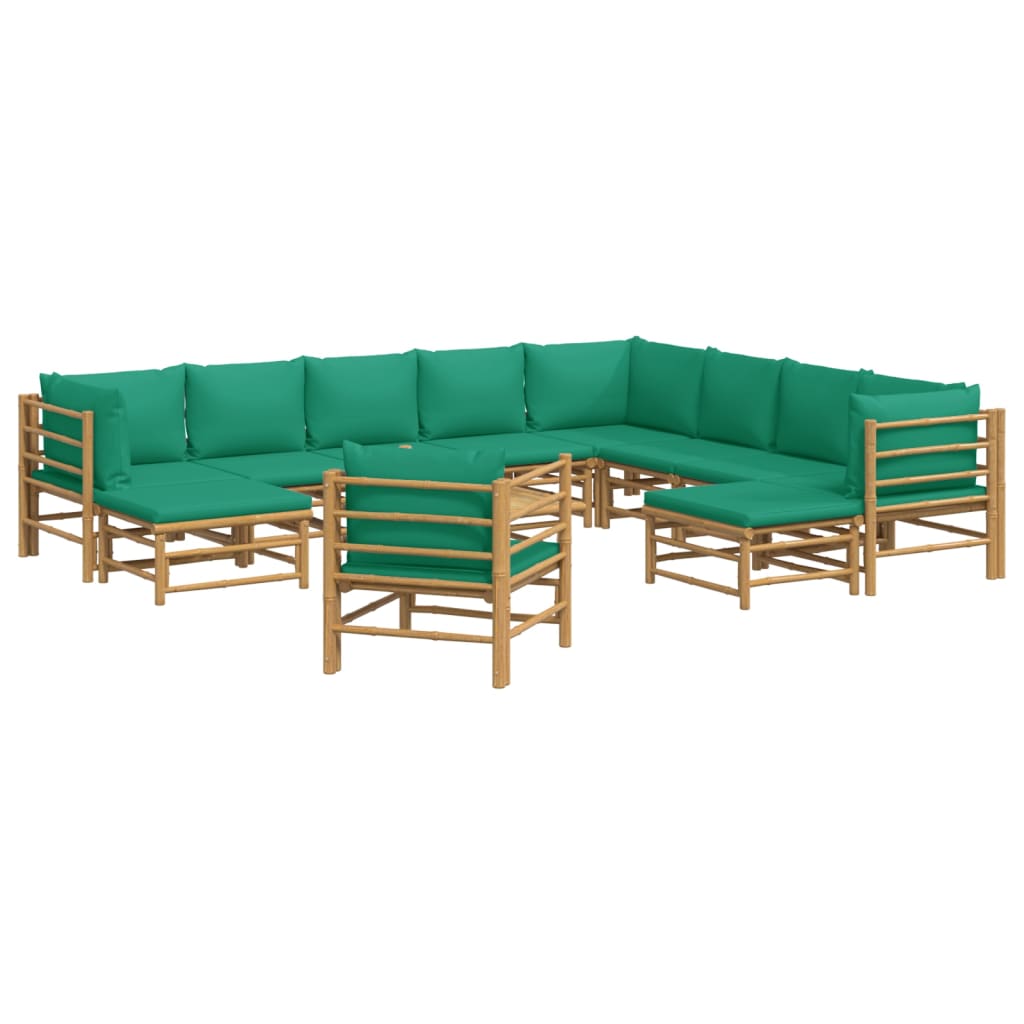 12 Piece Patio Lounge Set with Green Cushions Bamboo - Soothe Seating