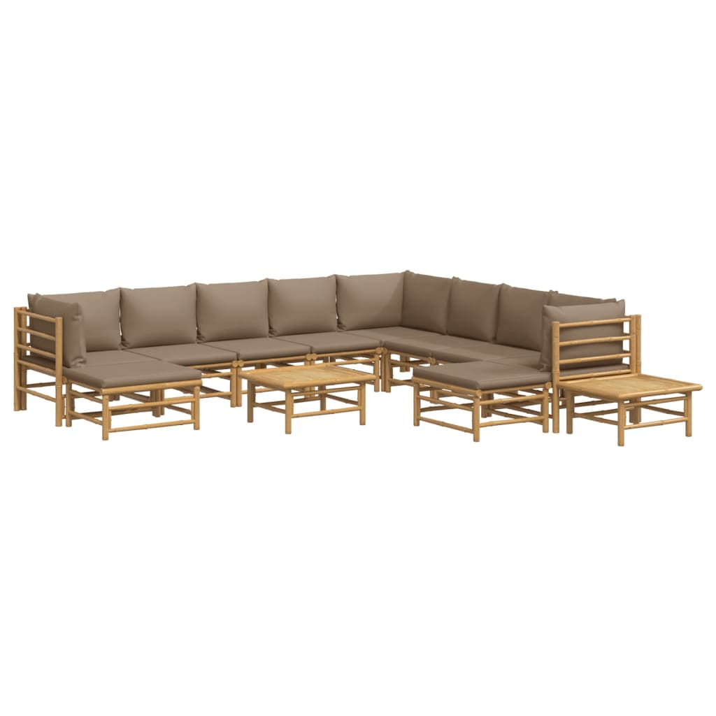 12 Piece Patio Lounge Set with Taupe Cushions Bamboo - Soothe Seating