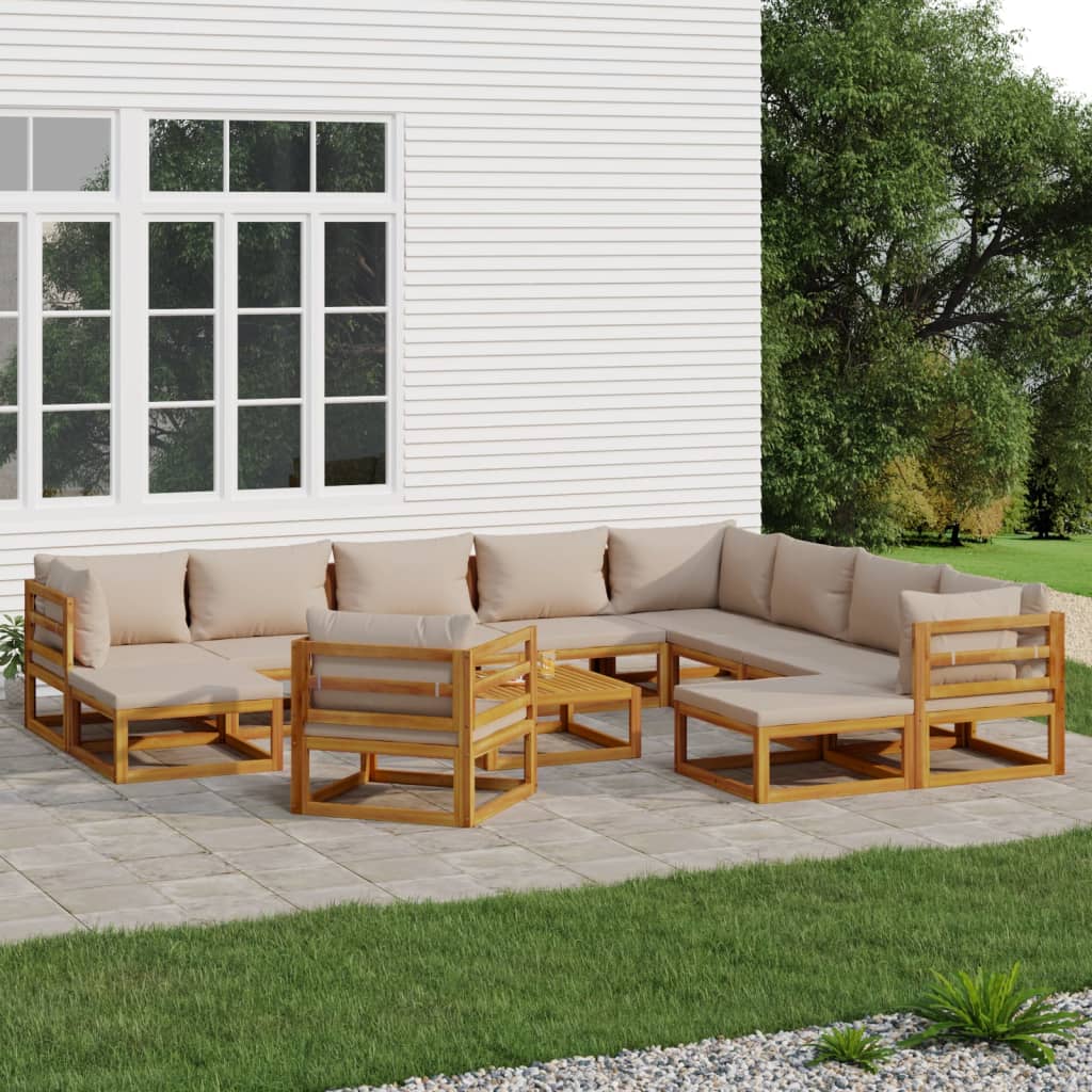 12 Piece Patio Lounge Set with Taupe Cushions Solid Wood - Soothe Seating