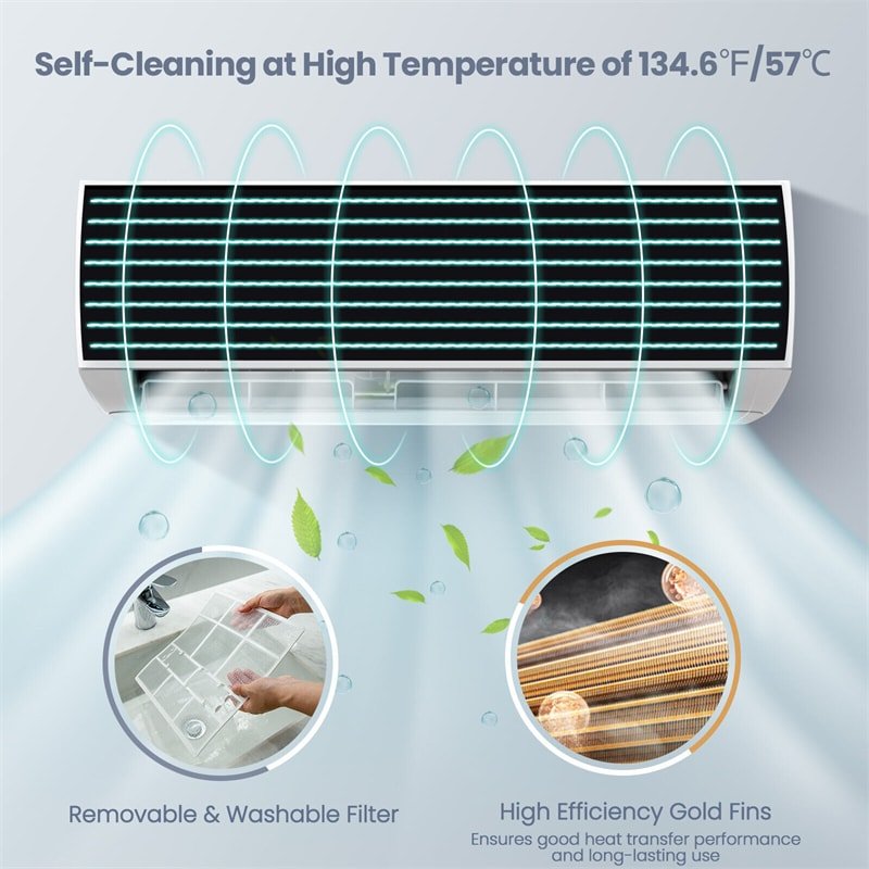 12000 BTU Mini Split Air Conditioner 17 SEER2 208-230V Wall-Mounted Ductless AC Unit with Heat Pump - Soothe Seating
