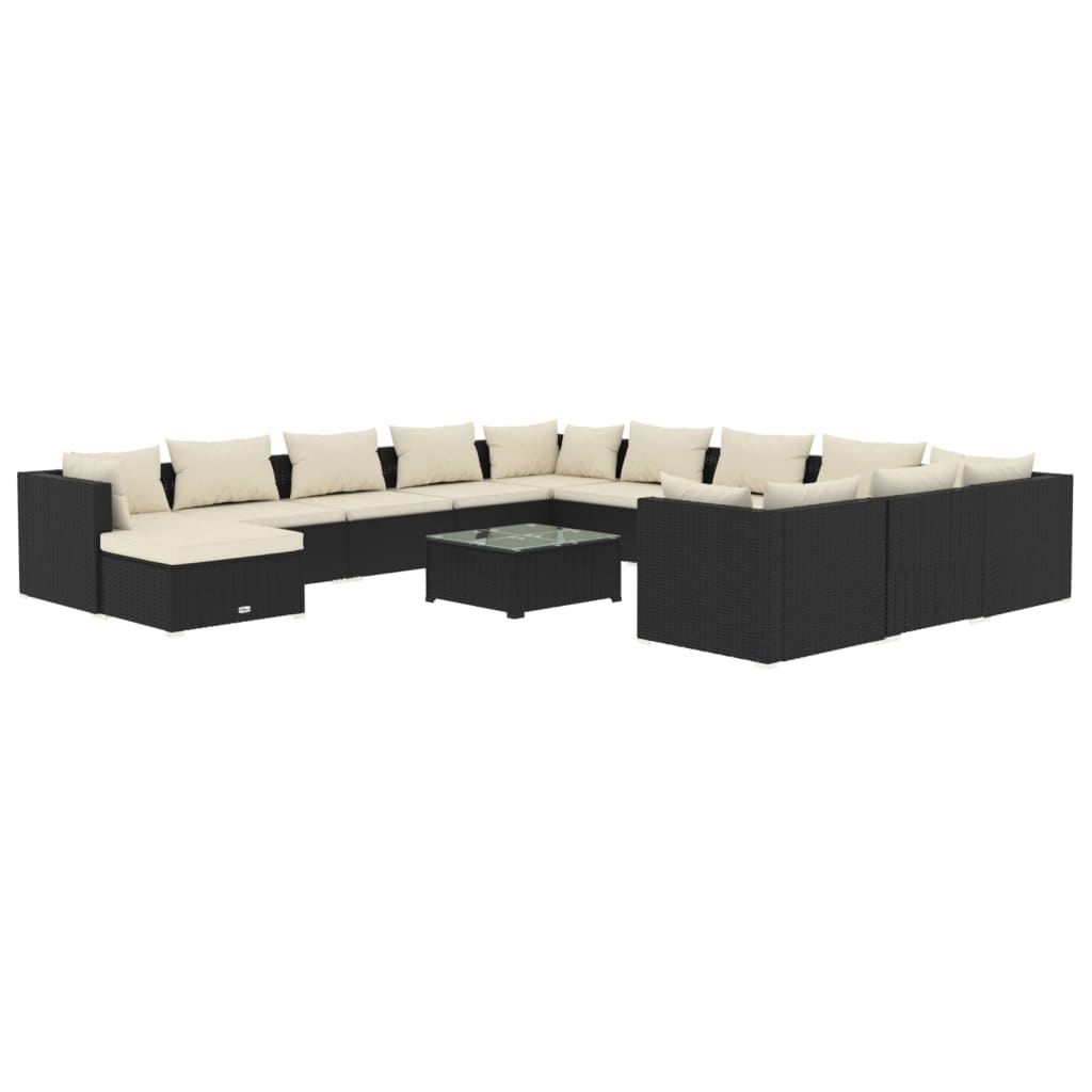 13 Piece Garden Lounge Set with Cushions Poly Rattan Black - Soothe Seating