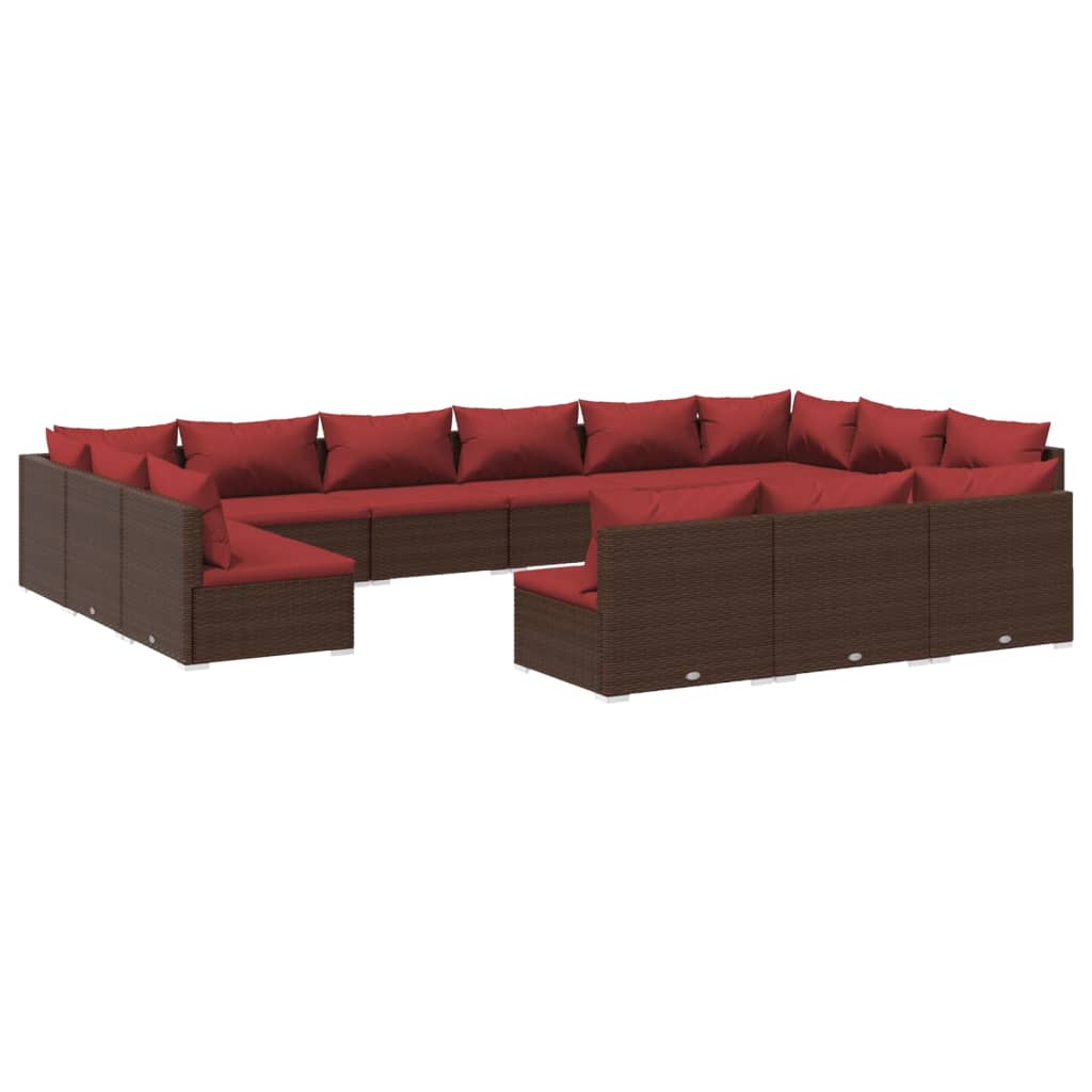 13 Piece Patio Lounge Set with Cushions Brown Poly Rattan - Soothe Seating