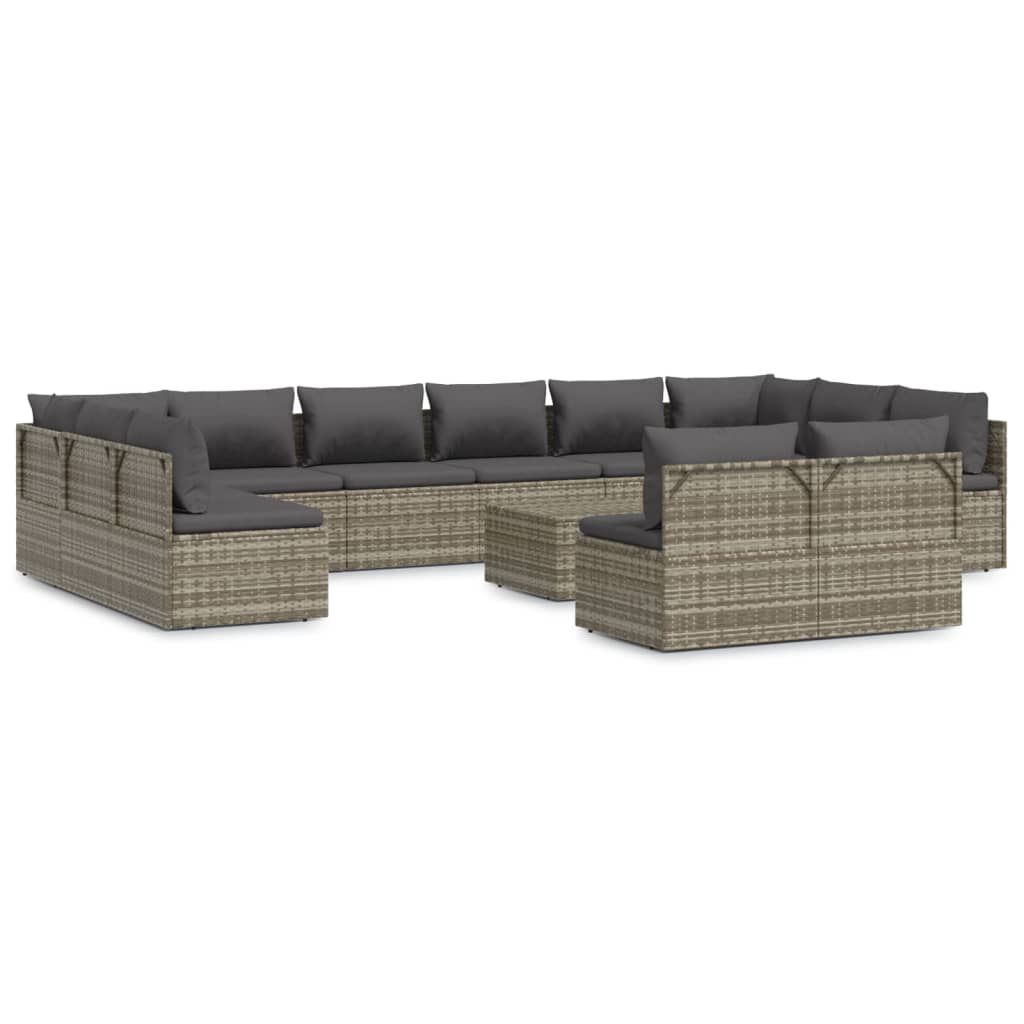 13 Piece Patio Lounge Set with Cushions Gray Poly Rattan - Soothe Seating