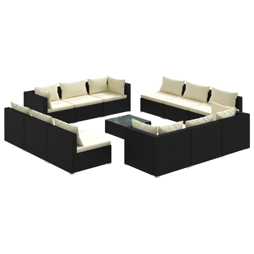 13 Piece Patio Lounge Set with Cushions Poly Rattan Black - Soothe Seating