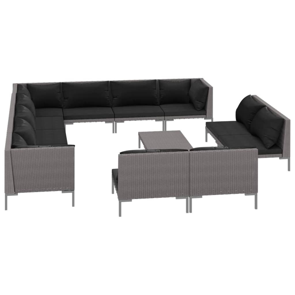 13 Piece Patio Lounge Set with Cushions Poly Rattan Dark Gray - Soothe Seating