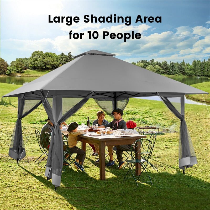 13 x 13FT Patio Pop-Up Gazebo 2-Tier Outdoor Instant Canopy Tent with UV50+ Mesh Sidewalls & Wheeled Bag - Soothe Seating
