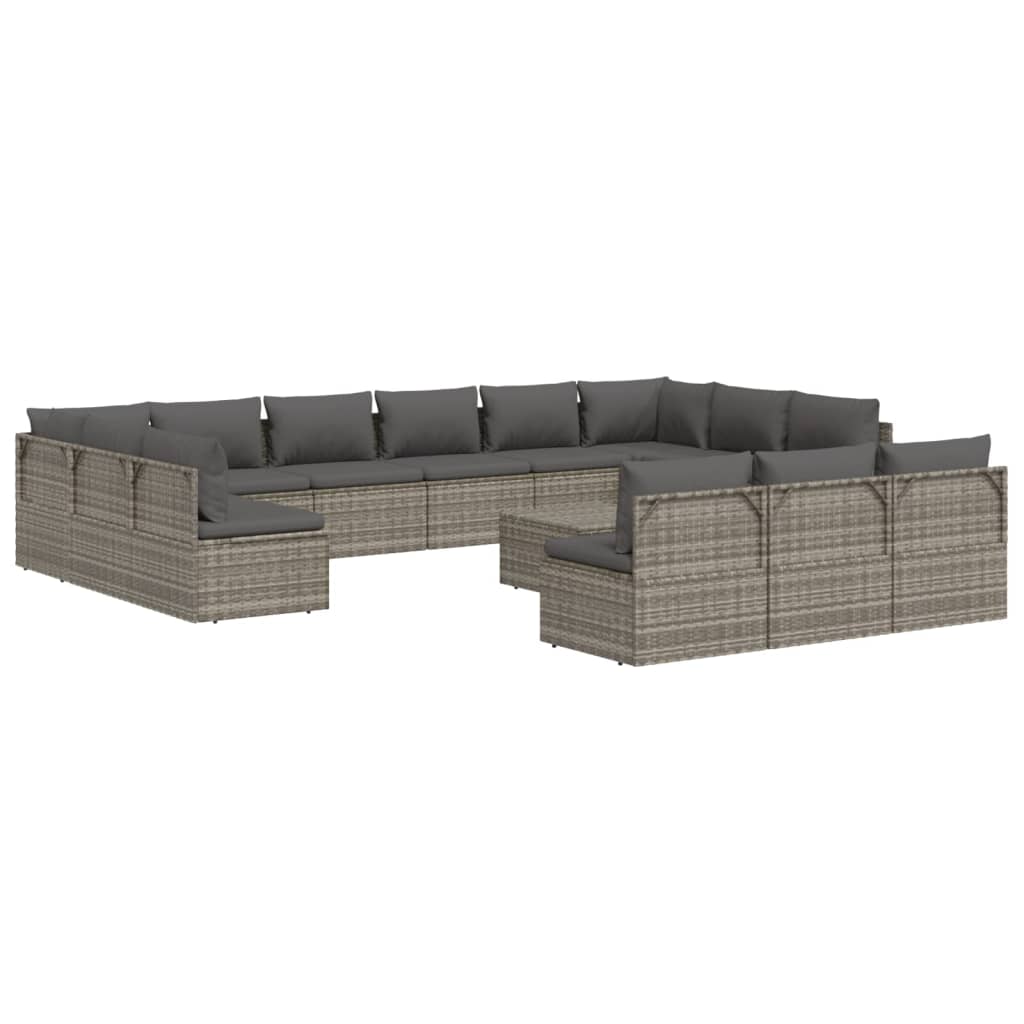 14 Piece Patio Lounge Set with Cushions Gray Poly Rattan - Soothe Seating