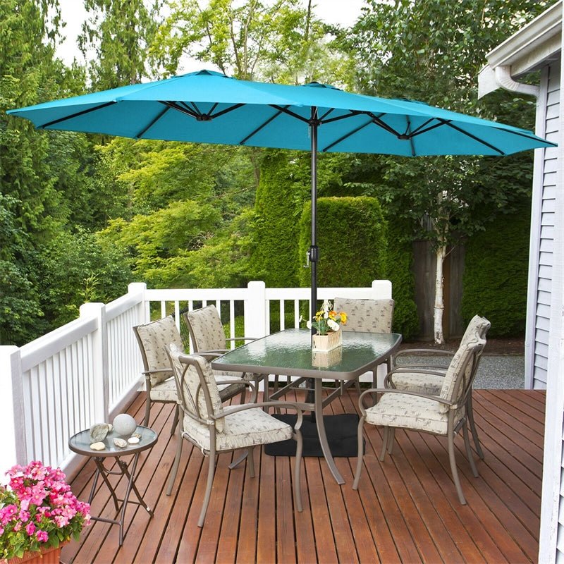 15 FT Double-Sided Twin Patio Umbrella with Umbrella Base for Backyard - Soothe Seating