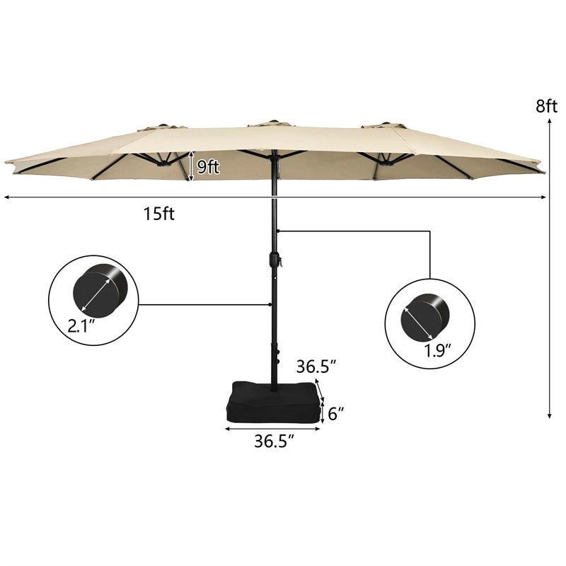 15 FT Double-Sided Twin Patio Umbrella with Umbrella Base for Backyard - Soothe Seating