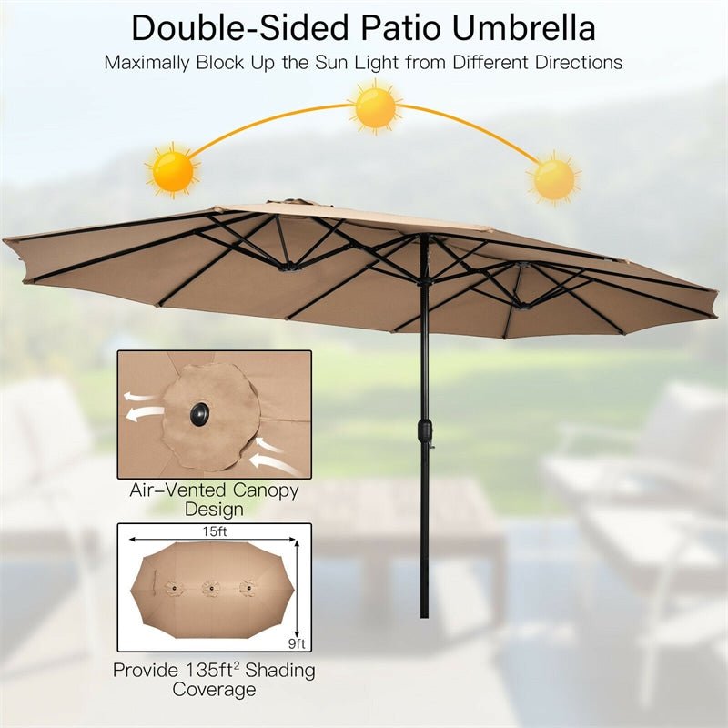 15 FT Double-Sided Twin Patio Umbrella with Umbrella Base for Backyard - Soothe Seating