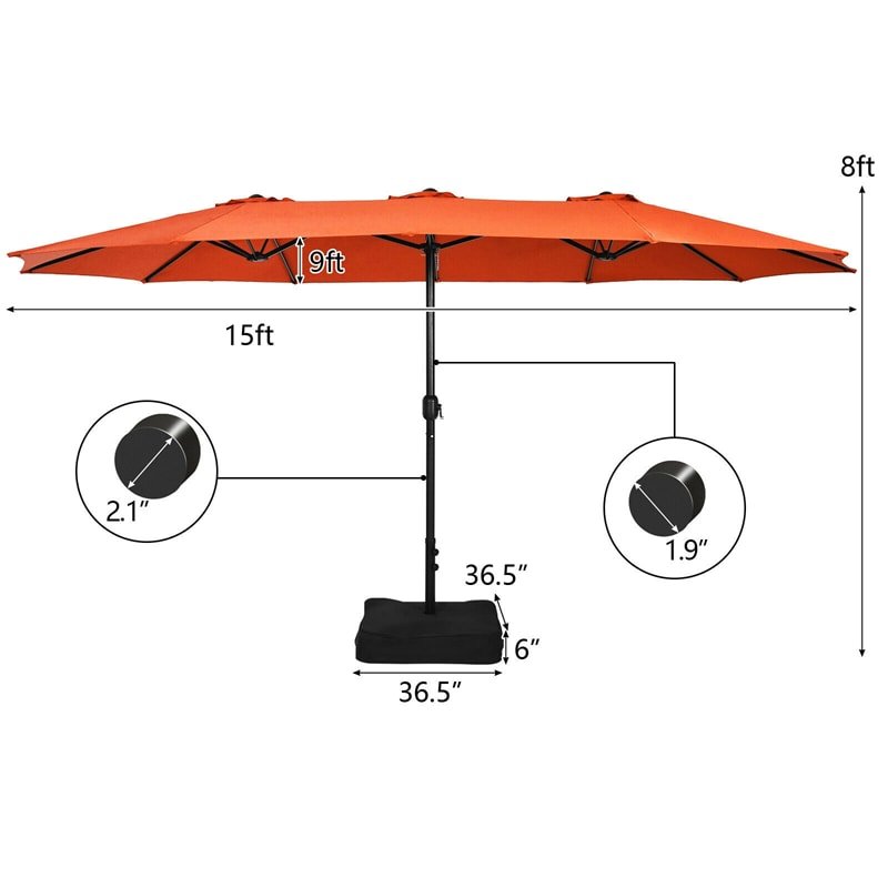 15 FT Double-Sided Twin Patio Umbrella with Umbrella Base for Backyard - Soothe Seating