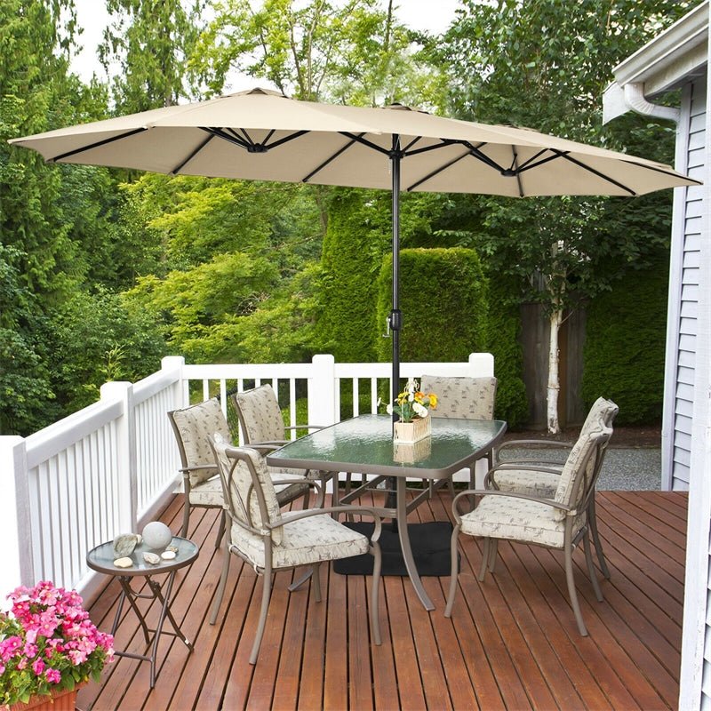 15 FT Double-Sided Twin Patio Umbrella with Umbrella Base for Backyard - Soothe Seating