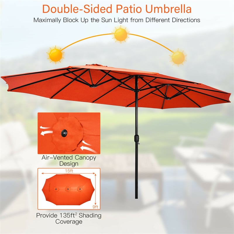 15 FT Double-Sided Twin Patio Umbrella with Umbrella Base for Backyard - Soothe Seating