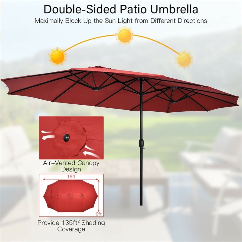 15 FT Double-Sided Twin Patio Umbrella with Umbrella Base for Backyard - Soothe Seating