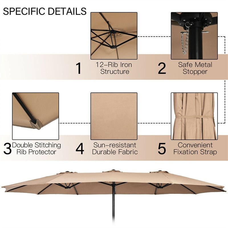 15 FT Double-Sided Twin Patio Umbrella with Umbrella Base for Backyard - Soothe Seating