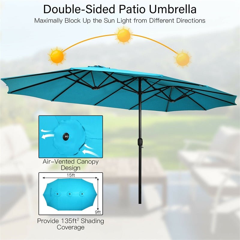 15 FT Double-Sided Twin Patio Umbrella with Umbrella Base for Backyard - Soothe Seating