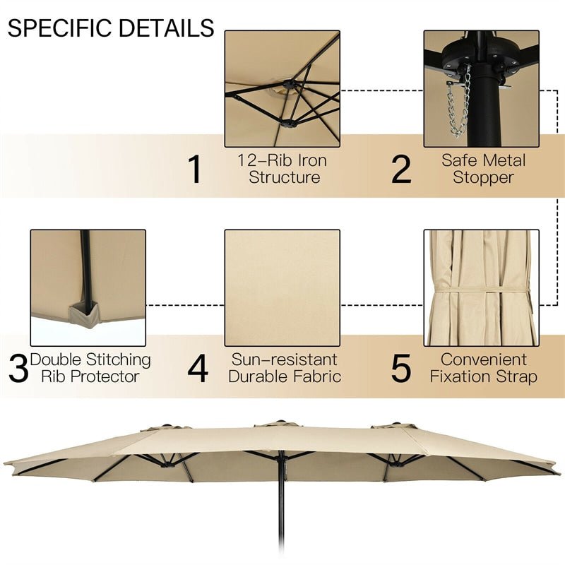 15 FT Double-Sided Twin Patio Umbrella with Umbrella Base for Backyard - Soothe Seating