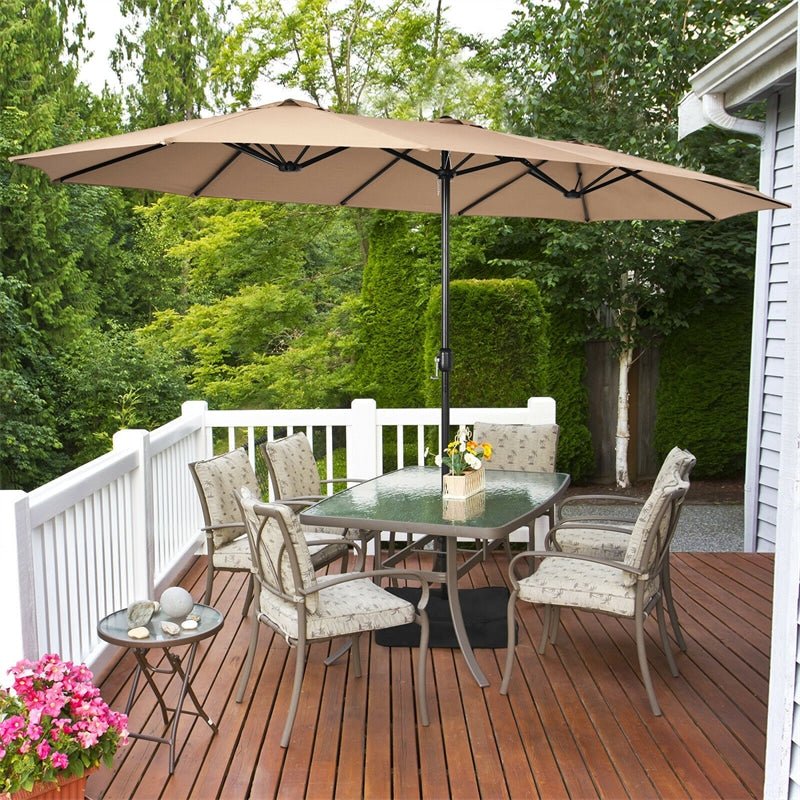 15 FT Double-Sided Twin Patio Umbrella with Umbrella Base for Backyard - Soothe Seating