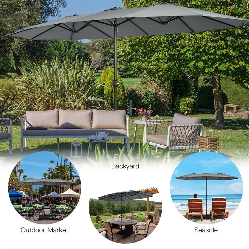 15 FT Double-Sided Twin Patio Umbrella with Umbrella Base for Backyard - Soothe Seating