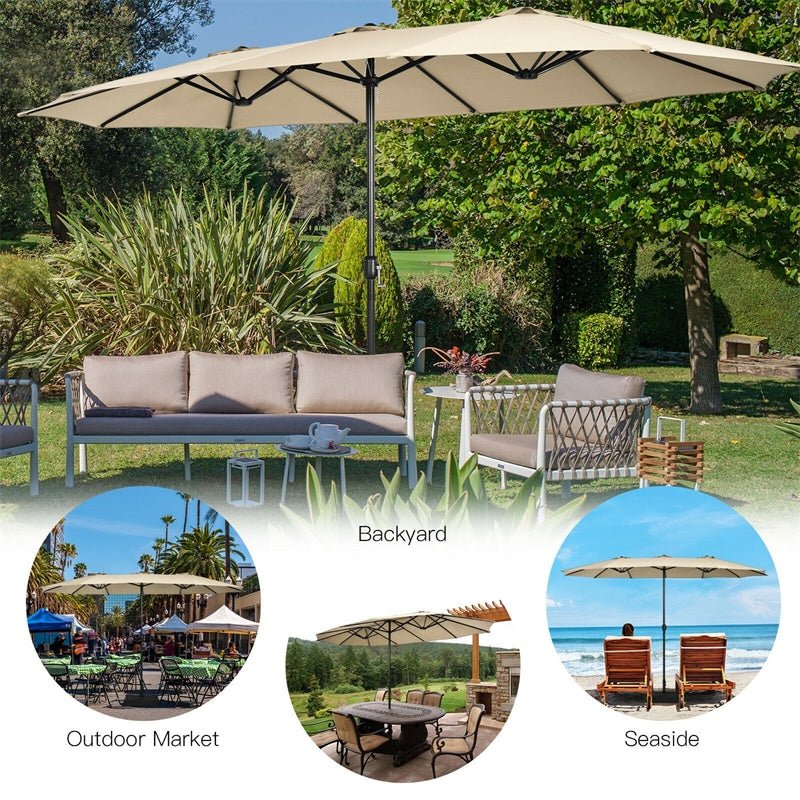 15 FT Double-Sided Twin Patio Umbrella with Umbrella Base for Backyard - Soothe Seating