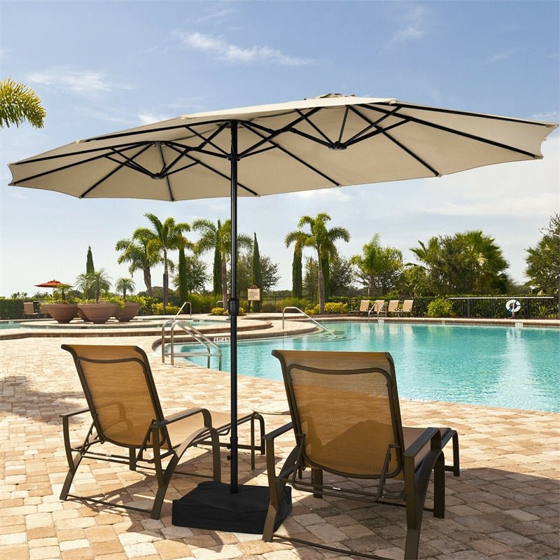 15 FT Double-Sided Twin Patio Umbrella with Umbrella Base for Backyard - Soothe Seating