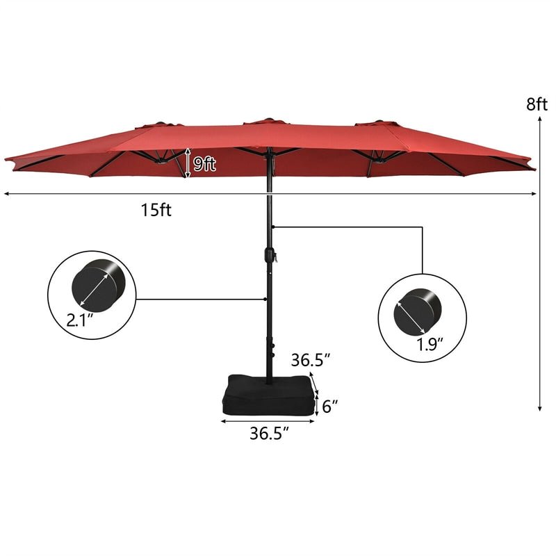 15 FT Double-Sided Twin Patio Umbrella with Umbrella Base for Backyard - Soothe Seating