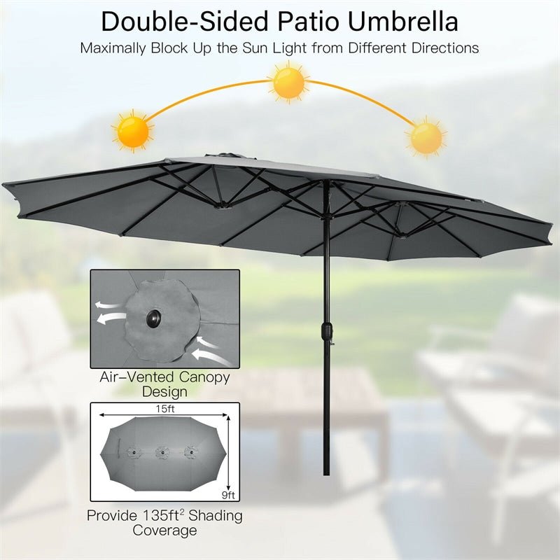 15 FT Double-Sided Twin Patio Umbrella with Umbrella Base for Backyard - Soothe Seating