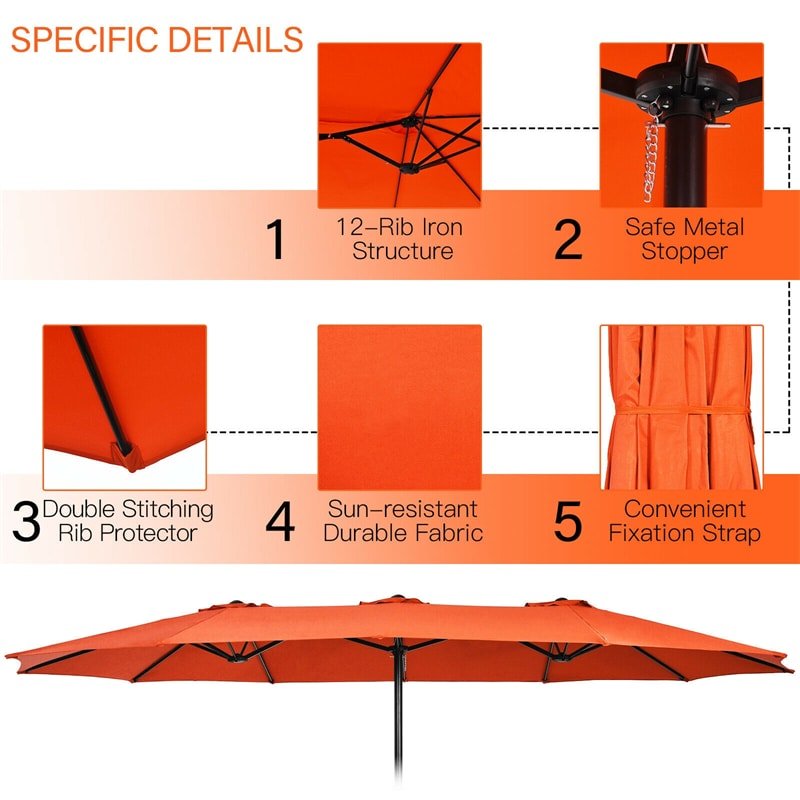 15 FT Double-Sided Twin Patio Umbrella with Umbrella Base for Backyard - Soothe Seating