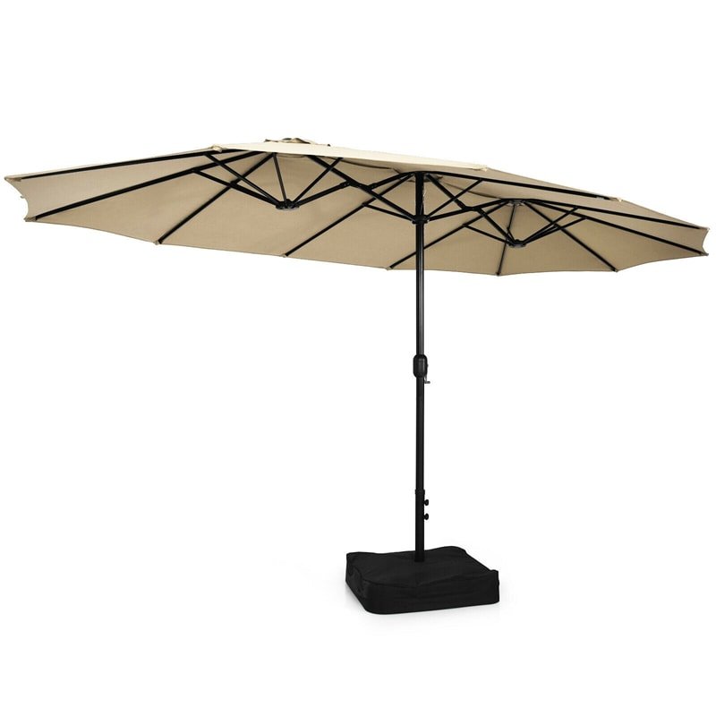 15 FT Double-Sided Twin Patio Umbrella with Umbrella Base for Backyard - Soothe Seating