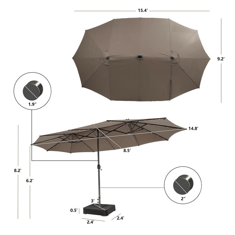 15 FT Outdoor Double-Sided Patio Umbrella with 48 Solar LED Lights & Umbrella Base - Soothe Seating