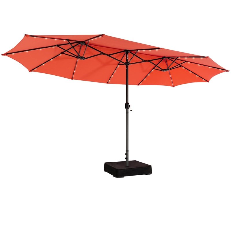 15 FT Outdoor Double-Sided Patio Umbrella with 48 Solar LED Lights & Umbrella Base - Soothe Seating