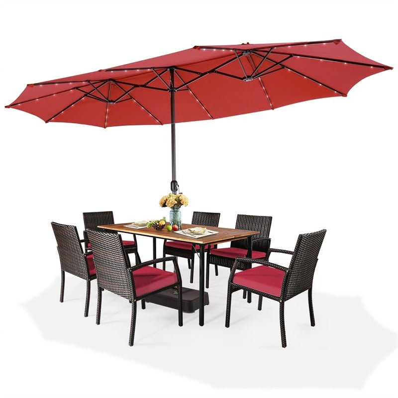 15 FT Outdoor Double-Sided Patio Umbrella with 48 Solar LED Lights & Umbrella Base - Soothe Seating