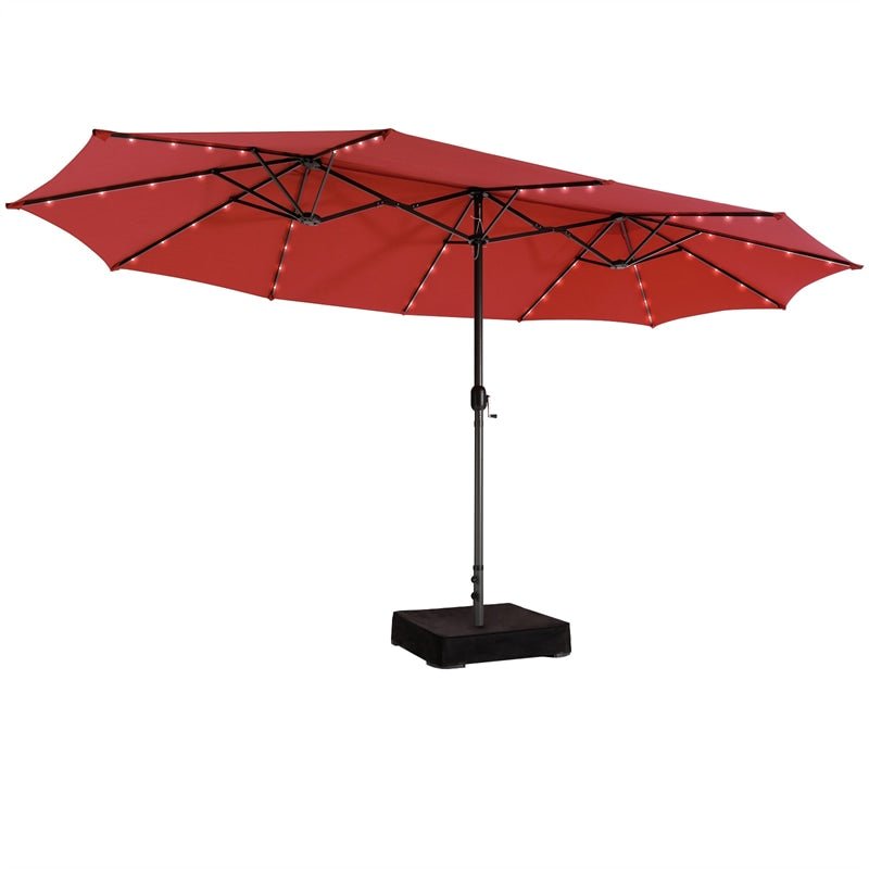 15 FT Outdoor Double-Sided Patio Umbrella with 48 Solar LED Lights & Umbrella Base - Soothe Seating