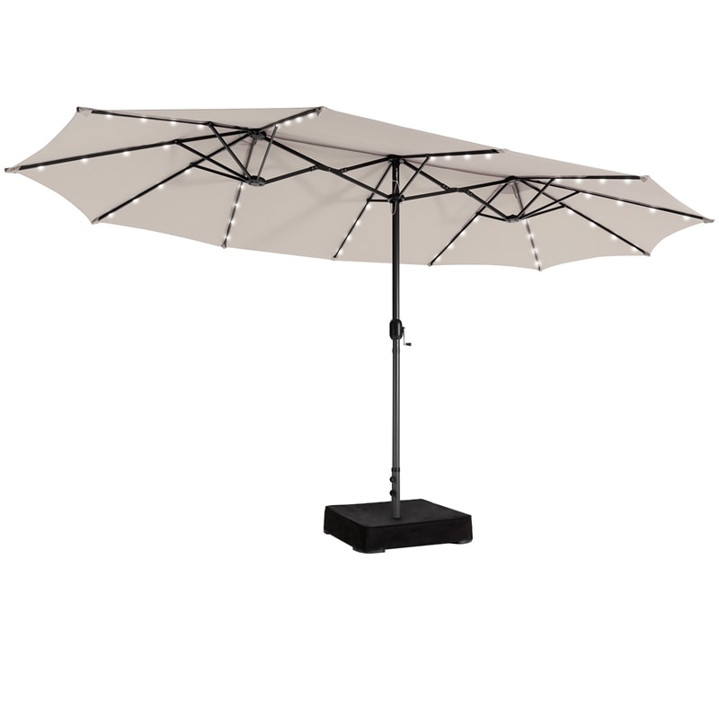 15 FT Outdoor Double-Sided Patio Umbrella with 48 Solar LED Lights & Umbrella Base - Soothe Seating