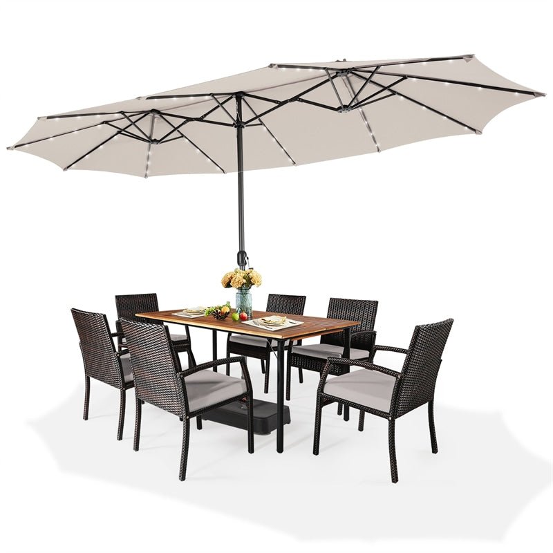 15 FT Outdoor Double-Sided Patio Umbrella with 48 Solar LED Lights & Umbrella Base - Soothe Seating