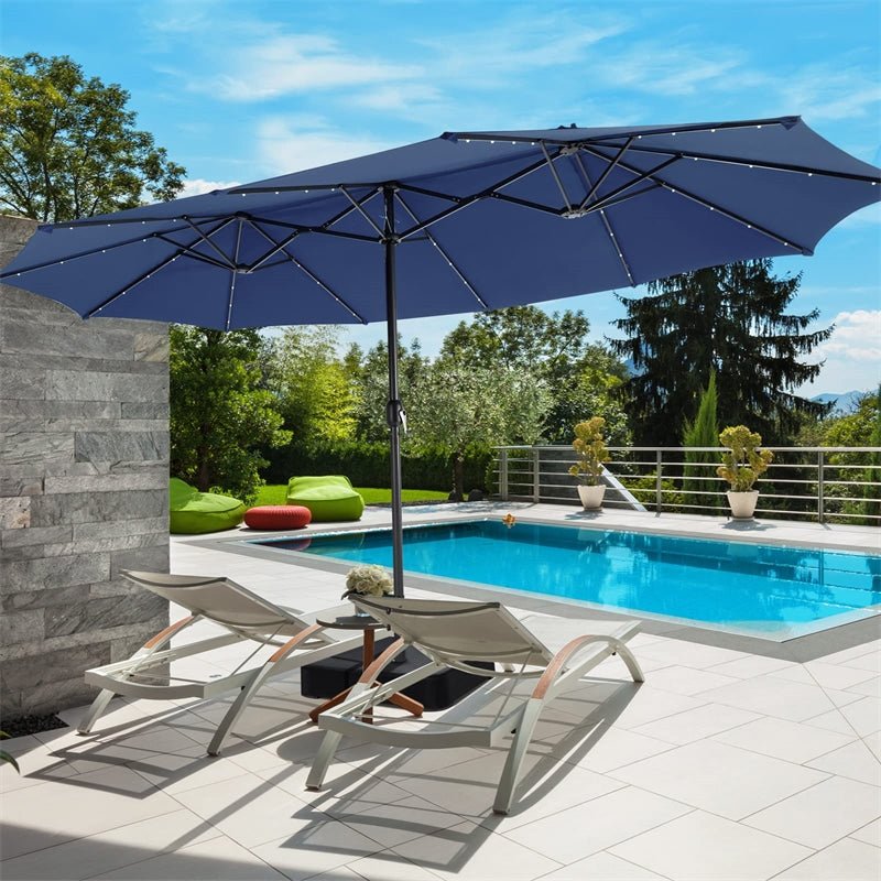 15 FT Outdoor Double-Sided Patio Umbrella with 48 Solar LED Lights & Umbrella Base - Soothe Seating