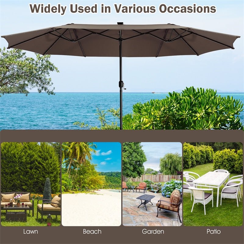 15 FT Outdoor Double-Sided Patio Umbrella with 48 Solar LED Lights & Umbrella Base - Soothe Seating