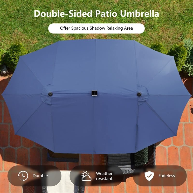 15 FT Outdoor Double-Sided Patio Umbrella with 48 Solar LED Lights & Umbrella Base - Soothe Seating