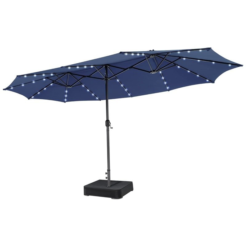 15 FT Outdoor Double-Sided Patio Umbrella with 48 Solar LED Lights & Umbrella Base - Soothe Seating