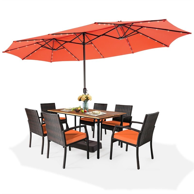 15 FT Outdoor Double-Sided Patio Umbrella with 48 Solar LED Lights & Umbrella Base - Soothe Seating