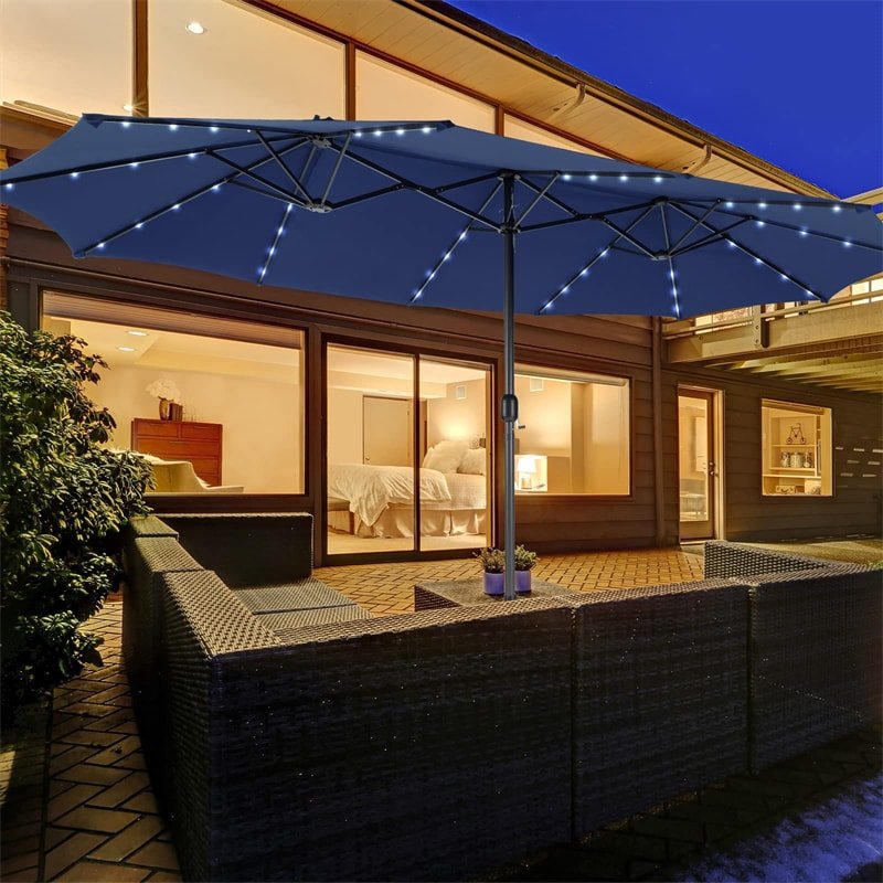 15 FT Outdoor Double-Sided Patio Umbrella with 48 Solar LED Lights & Umbrella Base - Soothe Seating