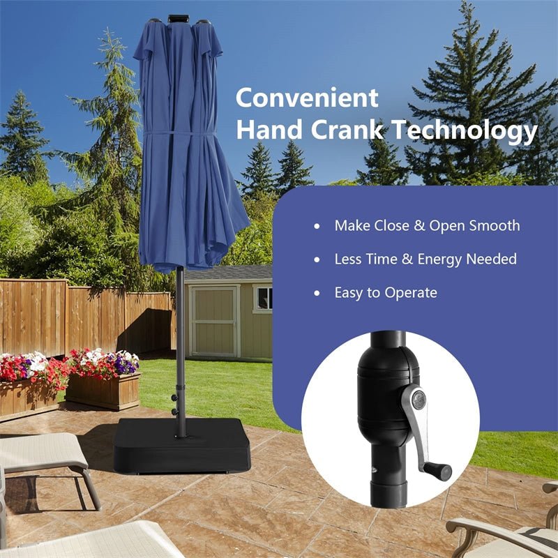 15 FT Outdoor Double-Sided Patio Umbrella with 48 Solar LED Lights & Umbrella Base - Soothe Seating