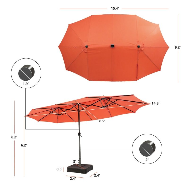 15 FT Outdoor Double-Sided Patio Umbrella with 48 Solar LED Lights & Umbrella Base - Soothe Seating