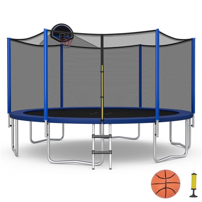 15FT Outdoor Recreational Trampoline Combo Bounce Jump with Enclosure Net Basketball Hoop Non-Slip Ladder - Soothe Seating