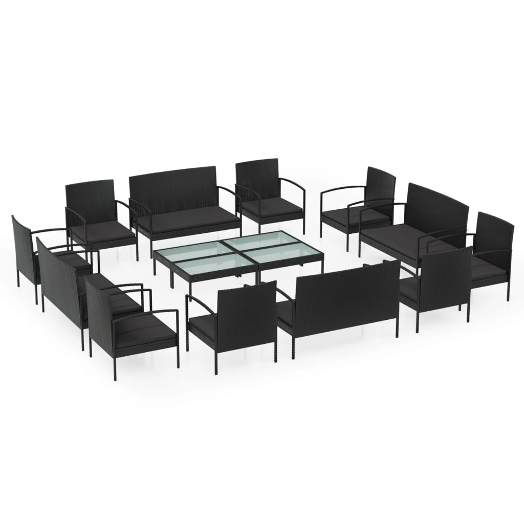 16 Piece Patio Lounge Set with Cushions Poly Rattan Black - Soothe Seating