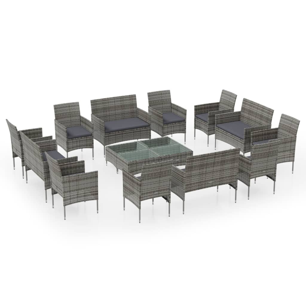 16 Piece Patio Lounge Set with Cushions Poly Rattan Gray - Soothe Seating