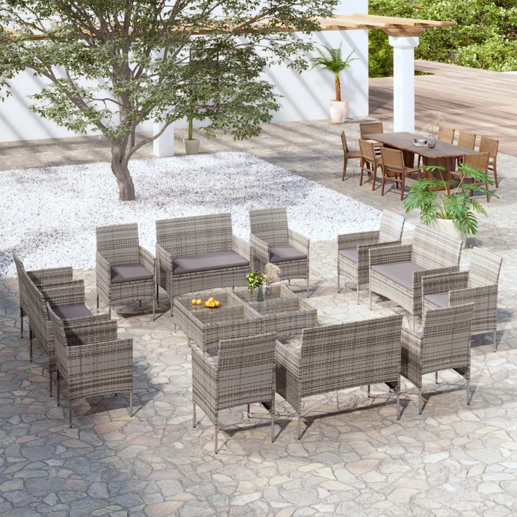 16 Piece Patio Lounge Set with Cushions Poly Rattan Gray - Soothe Seating