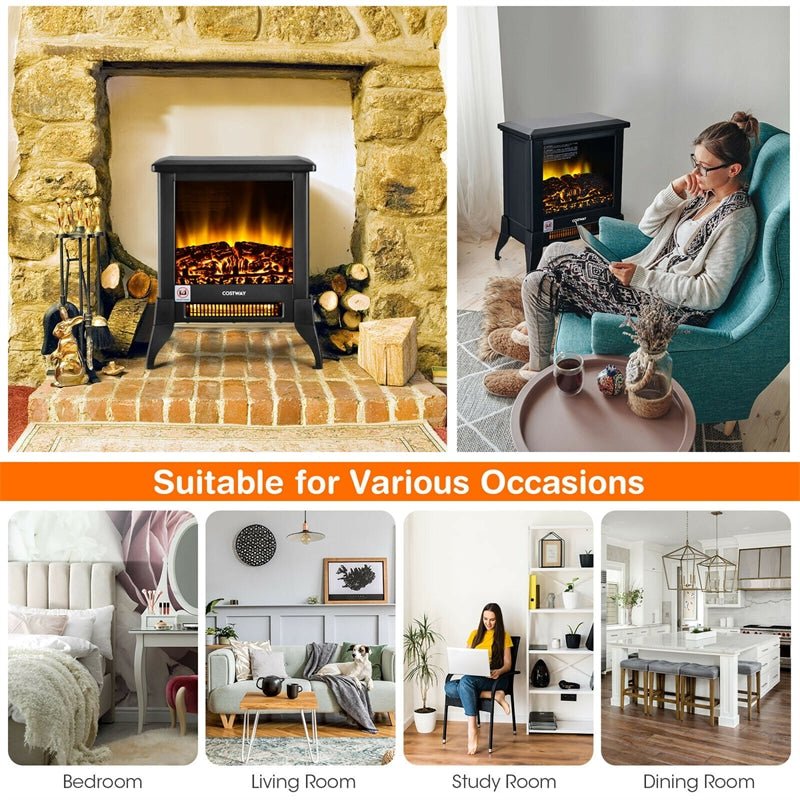 18" Electric Fireplace Heater 1400W Freestanding Stove Heater with Realistic Flame Effect - Soothe Seating