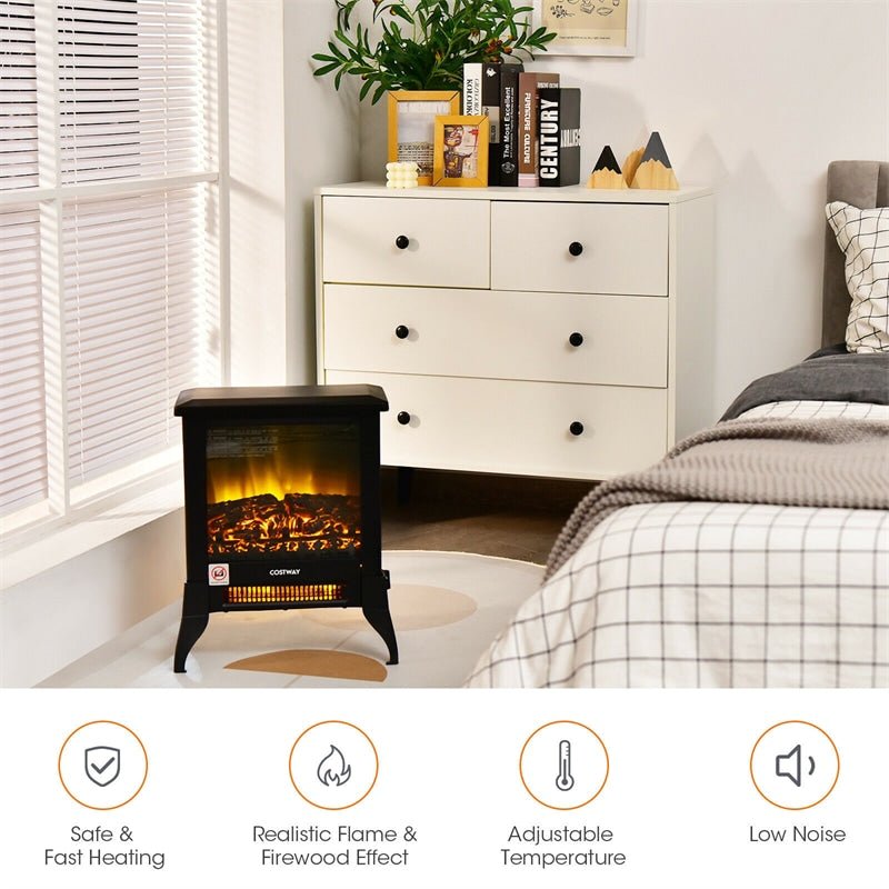 18" Electric Fireplace Heater 1400W Freestanding Stove Heater with Realistic Flame Effect - Soothe Seating